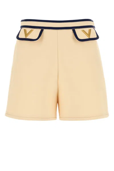 Valentino Cream Crepe Shorts In Brown