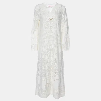 Pre-owned Valentino Cream Lace Full Sleeves Maxi Dress M