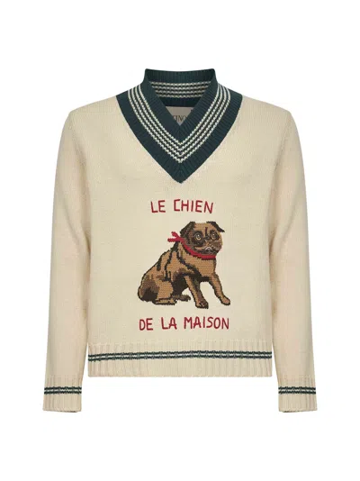 Valentino Cream Le Chien De La Maison Embroidered Sweater In Multi