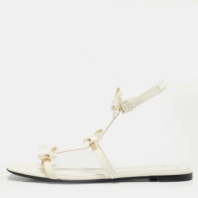 Pre-owned Valentino Garavani Cream Leather Ankle Strap Flats Size 38.5 In White