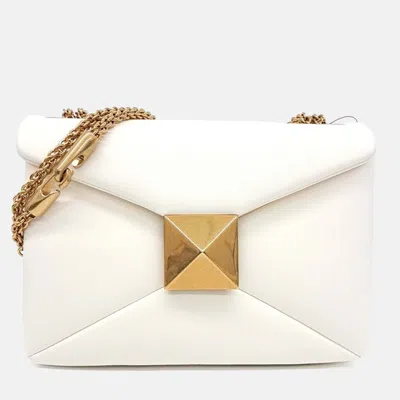 Pre-owned Valentino Garavani Cream Leather One Stud Chain Shoulder Bag In White