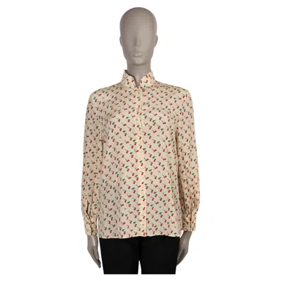Pre-owned Valentino Cream Silk 2025 Cherryfic Crepe Shirt S In White
