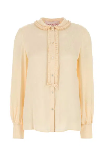 Valentino "toute La V" Silk Jacquard Shirt In Neutral