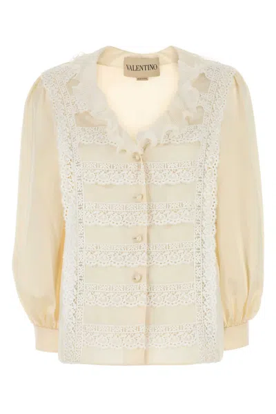 Valentino Cream Silk Shirt In White