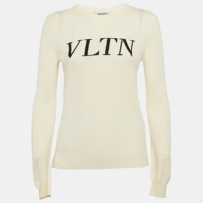 Pre-owned Valentino Cream Vltn Intarsia Wool Blend Sweater S