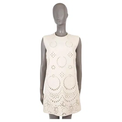 Pre-owned Valentino Cream Wool & Silk 2021 Broderie Anglaise Mini Dress M In White