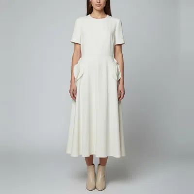 Pre-owned Valentino Cream Wool & Silk Rose Appliqued Midi Dress L In White