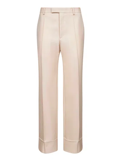 Valentino Cream Wool Gabardine  Trousers In Pink