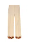 Valentino Wool Trousers With Embroidered Hem And Wide Leg In Burro