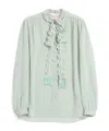 Valentino Crepe Shirt With High Neck And Ruffled Neckline In White