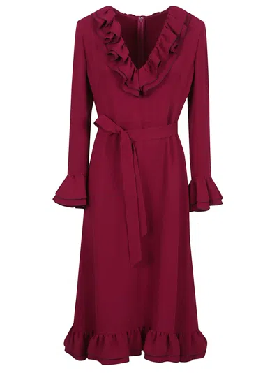 Valentino Crepe Coture Dress In Burgundy