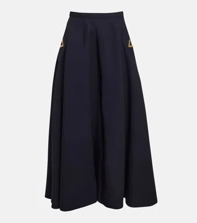 Valentino Embellished Wool And Silk-blend Crepe Midi Skirt In Navy