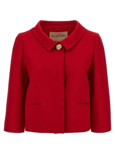 Valentino Heart-shaped Embellishment Jacket Jewel Detail In Red