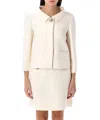 Valentino Garavani White Jacket With Spread Collar And Front Jewel Button In Wool And Silk Woman In White