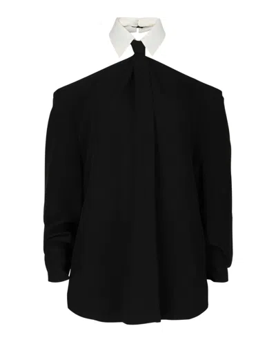 Valentino Crepe Couture Blouse With Necktie Detail In Black