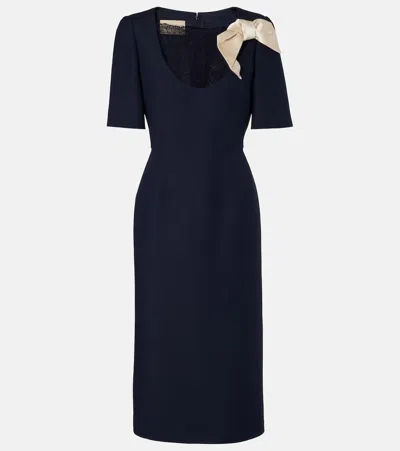 Valentino Crepe Couture Bow-detail Lace-trimmed Midi Dress In Black