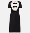 Valentino Belted Bow-embellished Velvet And Ottoman-trimmed Wool Midi Dress In Black