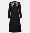 Valentino Womens Nero Animalier Embellished Long-sleeves Wool And Silk Midi Dress In Black