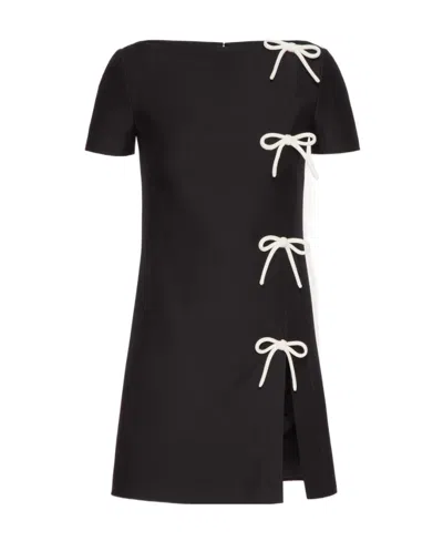 Valentino Crepe Couture Bow-embellished Minidress In Black