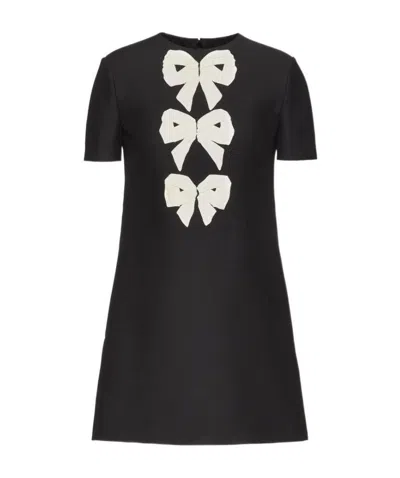Valentino Crepe Couture Bow Pattern Dress In Black