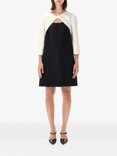 Valentino Garavani Crepe Couture Short Dress With Bow And Contrasting Sleeves Clothing In Black