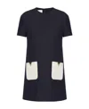 Valentino Crepe Couture Mini Dress With Patch Pockets In Blue