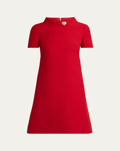 Valentino Crepe Couture Crystal Heart Mini Dress In Red