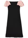 Valentino Wool Blend Mini Dress With Ruffled Sleeves And Hem In Schwarz