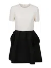 Valentino Appliquéd Two-tone Wool And Silk-blend Mini Dress In Black