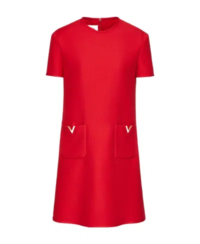Valentino Womens Paris Pocket-front Short-sleeve Wool-blend Midi Dress In Red