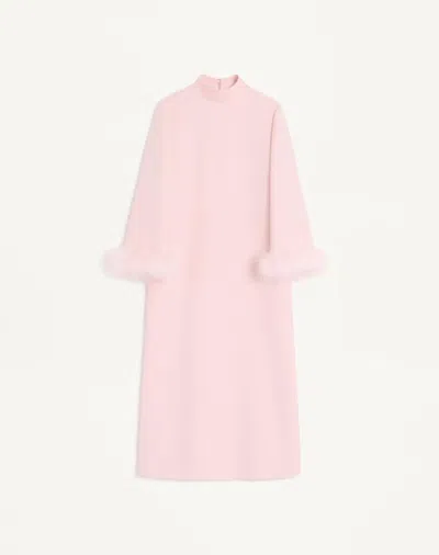 Valentino Crepe Couture Dress With Feathers Woman Rose 46 In Multi