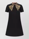 Valentino Embellished Pussy-bow Wool And Silk-blend Crepe Mini Dress In Black
