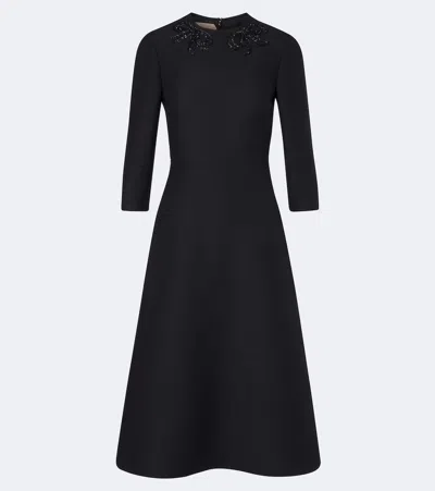Valentino Crepe Couture Embellished Midi Dress In Black