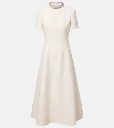 Valentino Crepe Couture Embellished Midi Dress In White