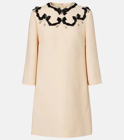 Valentino Crepe Couture Embellished Minidress In Neutral