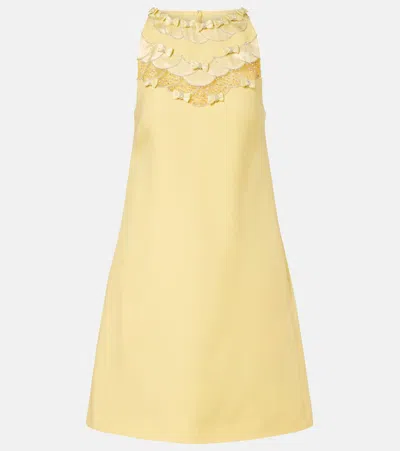 Valentino Wool Blend Sleeveless Mini Dress Embellished Neckline In Yellow