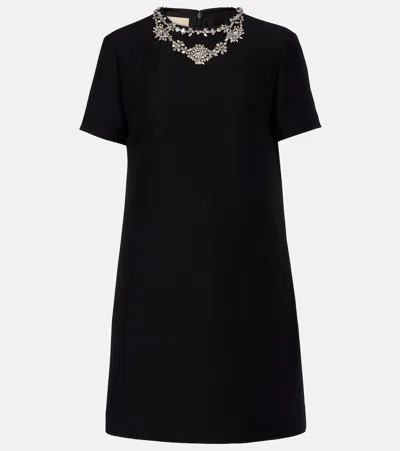 Valentino Crepe Couture Embellished Wool And Silk Minidress In Black