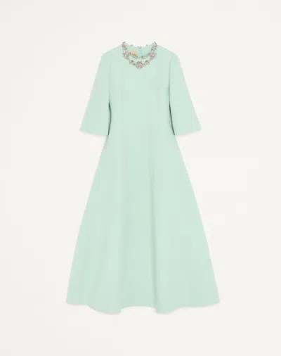 Valentino Crepe Couture Embroidered Midi Dress Woman Celadon/silver 44 In Green