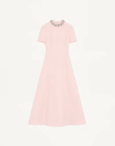 Valentino Crepe Couture Embroidered Midi Dress Woman Pink/silver 48