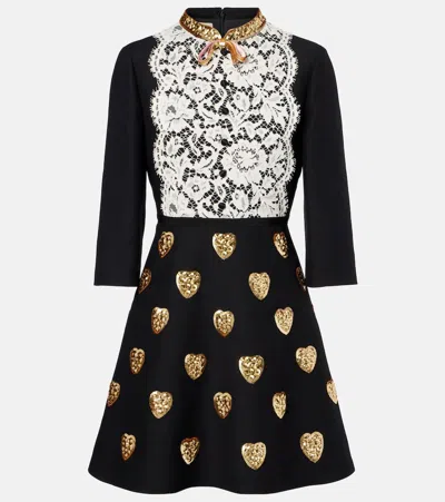 Valentino Crepe Couture Embroidered Minidress In Black