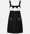 Valentino Embellished Satin-trimmed Wool And Silk-blend Crepe Mini Dress In Black