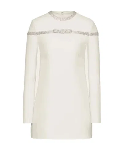 Valentino Crepe Couture Embroidered Short Dress In White