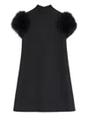 Valentino Short Crepe Couture Dress With Feathers Woman Black 42 In Black