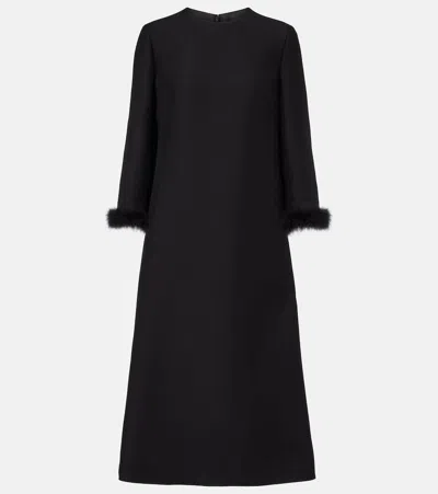 Valentino Midikleid Aus Crêpe Couture Mit Federn In Black