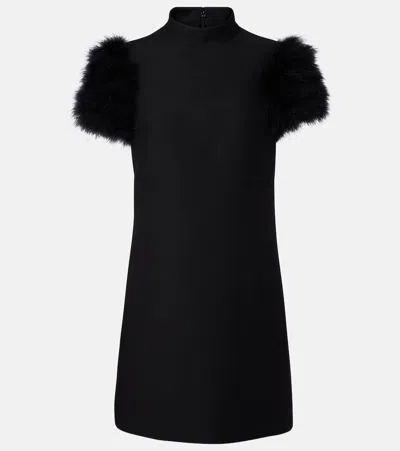 Valentino Crepe Couture Feather-trimmed Minidress In Black