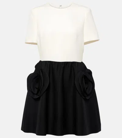 Valentino Crêpe Couture Floral-appliqué Minidress In 0an Avorio/nero