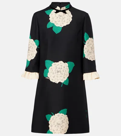 Valentino Crepe Couture Floral Minidress In Black