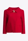 Valentino Crepe Couture Jacket With Jewelled Button In Red