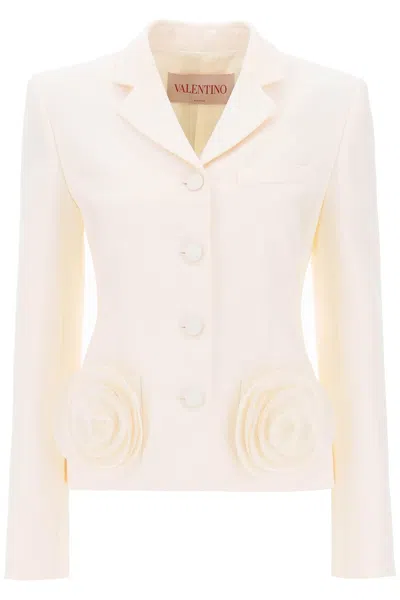 Valentino Crepe Couture Jacket With Floral Appliques In White