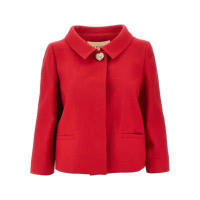 Valentino Crepe Couture Jacket With Jewelled Button In Red